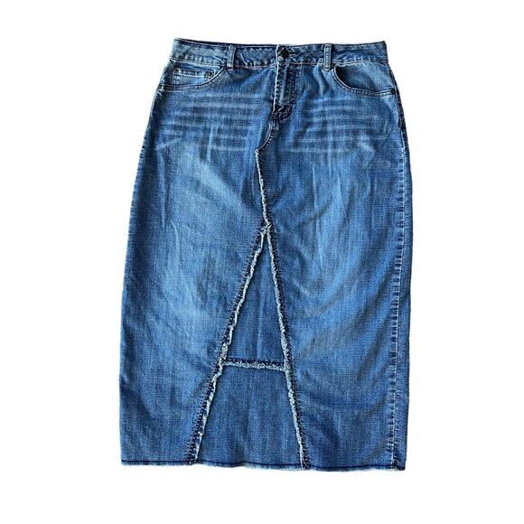 Baccini Dresses & Skirts - Vintage Denim Maxi Skirt Baccini Womens 12 Distressed Boho Festival 90s Y2K